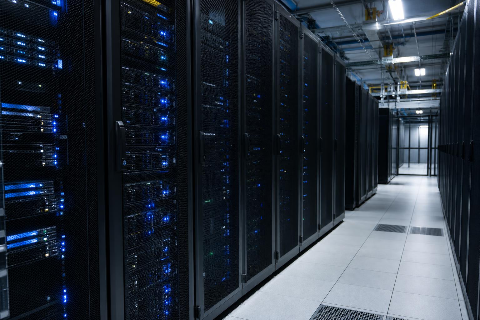 Pasillo de data center con racks de servidores